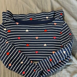 Croft & Barrow Striped Navy Long Sleeve Top with Heart Pattern sz small